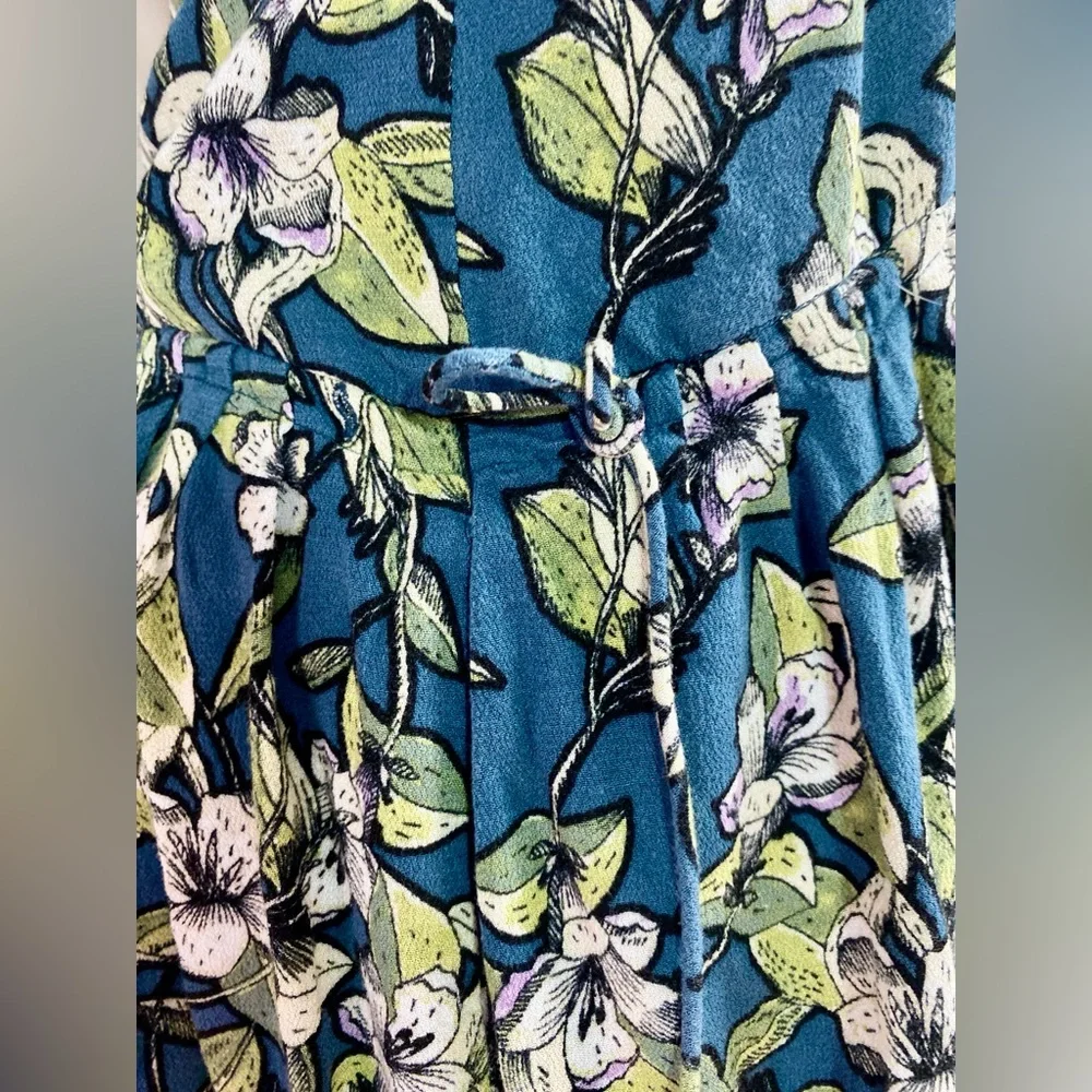 FREE PEOPLE Dear You Blue Green Floral Ruffle Flare Casual Sundress Size Medium